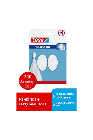 Permanent Askı Plastik Küçük Oval Beyaz 2 Adet X 3 Paket Toplam 6 Askı Diğer
