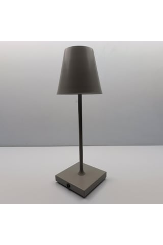 Konik Şapka Metal Şarjlı Masa Lambası Gri