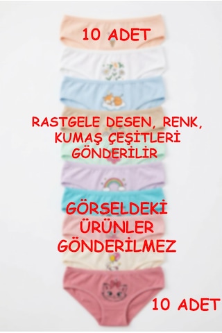 Nicoletta Kız Çocuk Külot 10 Lu Paket Pamuklu Likralı Rastgele Baskılar Ren Çok Renkli