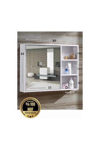 Mdf Banyo Dolabı Aynalı Üst Modülü Beyaz