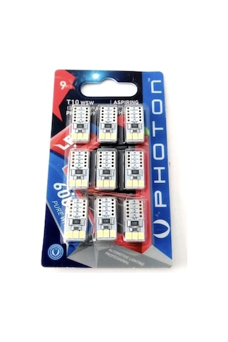 Photon T10 W5W 12V Dipsiz T10 Led Beyaz Işık 9'Lu Paket Photon T10 W5W 12V Dipsiz T10 Led Beyaz Işık 9'Lu Paket