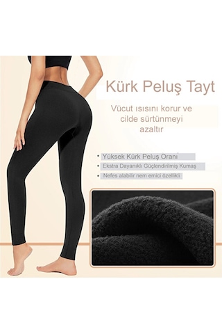 Lüx Wood Içi Peluşlu Kışlık Termal Sıcacık Tutan Kadın Peluş Tayt Siyah Siyah