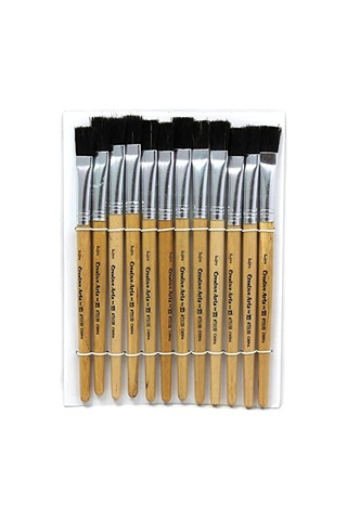Düz Uçlu Boya Fırçası, 1.27cm, Kısa Sap, Doğal Sap Siyah Kıl, 12'li Paket