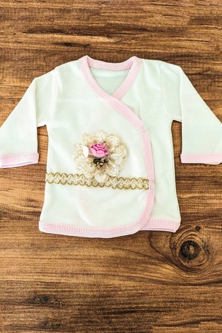 Pembe Çiçekli 10 Parça Hastane Çıkışı Kız Bebek Giyim Ekru - Pembe