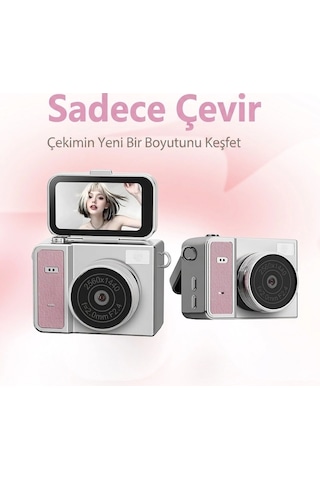 2k Mini Dijital Retro Video Kamera Flaşlı Dijital Vlog Mini Fotoğraf Makinesi Türkçe Menü Bej Najmaddin