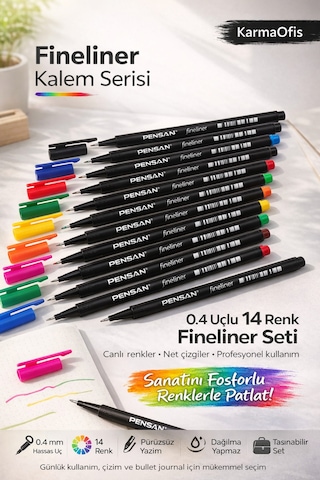 0.4 Uçlu 14 Renk Fineliner Kalem Seti Not, Çizim Ve Bullet Journal İçin İdeal