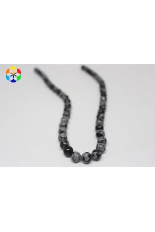 Kar Tanesi Obsidyen Taşı YARIM Dizi 8mm (18cm uzunluğundadır)