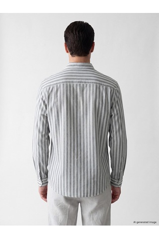 Lcwaıkıkı Classic Haki Regular Fit Çizgili Balıksırtı Erkek Gömlek