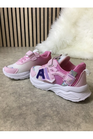 Günlük Unisex Çocuk Sneaker Lastik Bağcıklı Cırtlı Hafif Nefes Alabilen Spor Ayakkabı 080 Pembe - Beyaz 013