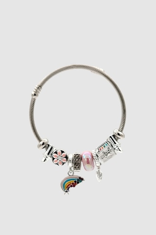 Gökkuşağı Ve Sanat Temalı Charm Detaylı Silver Pembe Bijuteri Kelepçe Bileklik