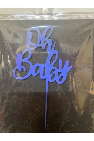 Premium Kutlama Parti Malzemesi Hatıra Oh Baby Bebek Mavi Ahşap Pasta Üzeri Süs Bebek Mavisi