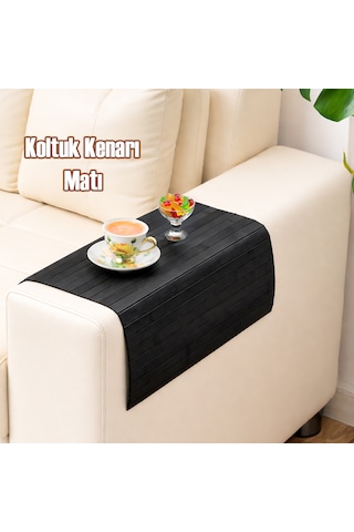 Porsima Lm-2005 Bambu Koltuk Matı Ahşap Kanepe Koltuk Kenarı Sehpa Yan Sehpa Katlanabilir Koltuk Kenarı Tepsisi 37x68cm Siyah