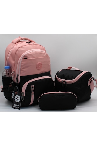 İlk Okul Çantası 3'lü Seti Unisex Çocuk İlkokul Çantası Bvt-8010 Pudra-siyah Pudra