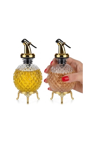 Mini Boy 2 Li İnci Kristal Model Gold Renk Metal Ayaklı Cam Yağlık - Sirkelik Takımı - 120 Ml. Altın Mini Boy 2 Li İnci Kristal Model Gold Renk Metal Ayaklı Cam Yağlık - Sirkelik Takımı - 120 Ml. Altın