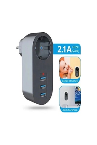 Ftr007 3'usb 1'soket Giriş 2500w 10a Termal Akım Korumalı Çoklayı