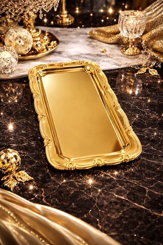 Gold Nişan Tepsisi Dikdörtgen Sunum Tepsisi Söz & Nişan Yüzük Tepsisi, Kahve Sunum Tepsisi