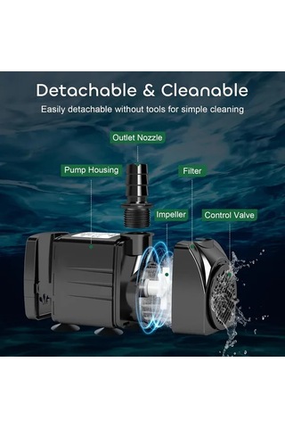 Honeybeeshop 25w 550gph Ultra Sessiz Dalgıç Pompa 2000l H 198cm Yükseklik 3 Nozullu Akvaryum Gölet Siyah