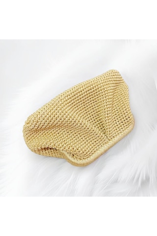 Embahandmade El Yapımı Simli Gold Clutch Çanta İç Astarlı Örgü Abiye Davet Çantası Metalik