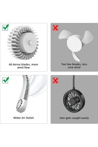 Padalink Usb Şarjlı Boyun Fanı - 360 Soğutma, Sessiz, Taşınabilir, Yaprakssız Tasarım, 1200mah Batarya, Beyaz