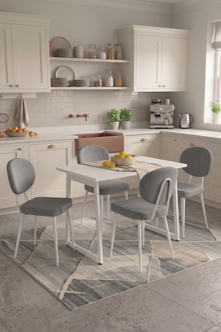 Vilinze Deniz Sandalye Biga Mdf Sabit Metal Ayak Mutfak Masası Takımı - 70x120 Cm Sigma Açık Gri