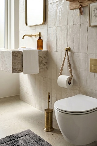 El Yapımı Ahşap Boncuklu Tuvalet Kağıtlığı Ve Havlu Askısı - Bohem Banyo Aksesuarı Açık Kahverengi