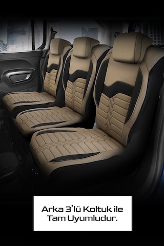 Bej - Siyah Garni Panda Şili Serisi İngiliz Jakar Kumaş Peugeot Rifter Uyumlu Oto Koltuk Kılıfı - Tam Set