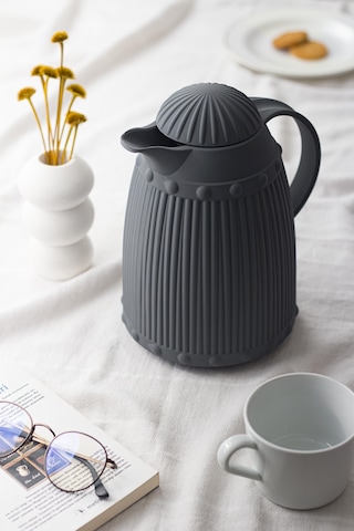 Isı Yalıtımlı Çay Ve Soğuk Su Termosu Soft Gri (12 Saat Sıcak Tutar& İçi Camdır) 1 LT