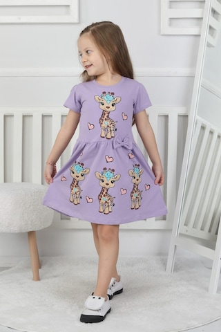 New Kids Baskılı Kız Çocuk Elbise-90425 Lila