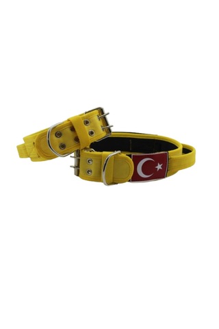 İsimli Bayraklı Elcikli Yumuşak Köpek Boyun Tasması Sarı
