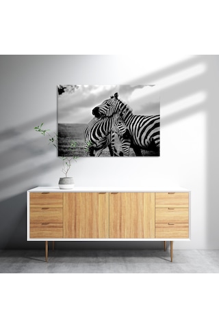 Cakasepetim Anne Zebra Ve Yavrusu Siyah Beyaz Ahşap Mdf Tablo