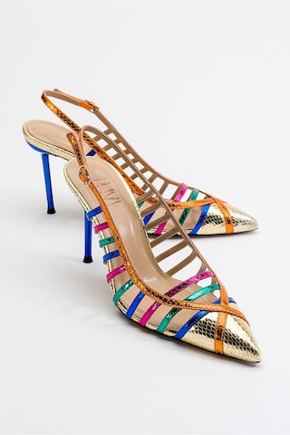 Luvishoes Gesto Altın Multi Kadın Topuklu Ayakkabı Altın