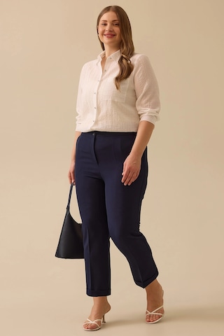 Galaxi Kadın Büyük Beden Beli Büzgülü Duble Paça Pantolon 4027 Lacivert Lacivert