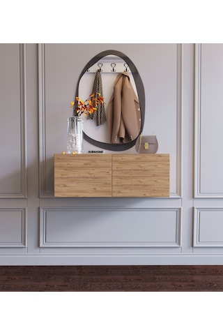 Duvara Monte Ahşap Görünümlü %100 Mdf Modern 2 Kapaklı Dresuar Ahşap