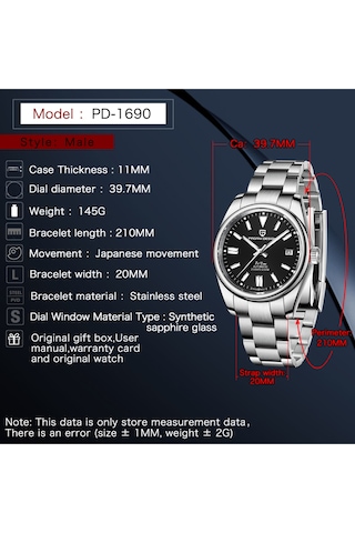 Pagani Design Pd-1690 Oyster Perpetual 38mm 200m Su Geçirmez Japon Nh35 Otomatik Mekanik Paslanmaz Çelik Saat Siyah