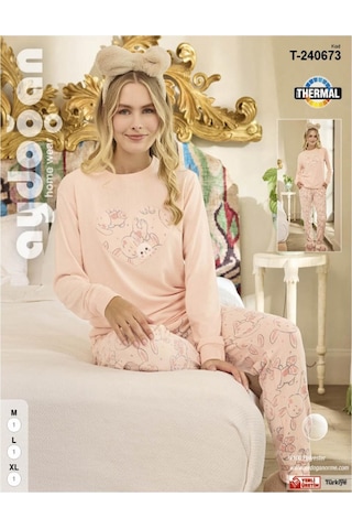 Aydoğan Kadın Bisiklet Yaka Termal Pijama Takımı 240673p- 1 Adet Pudra