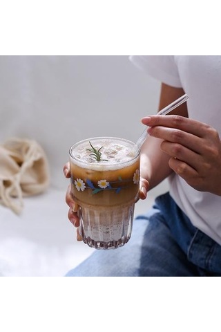 Küçük Papatyalar Baskı Cam Kahve Kupa Yaratıcı Cam Bardak Çay Süt Limon Suyu İçme Kupası Ev Drinkware Latte Kupalar Beyaz A