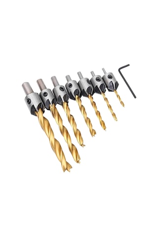 Moveevo Ahşap Işleme İçin 7'li Tin Kaplı Hss Matkap Seti - 3-10mm Çaplı Üç Noktalı Güdümlü Delik Açıcı Ve Köşe Yuvarlatıcı