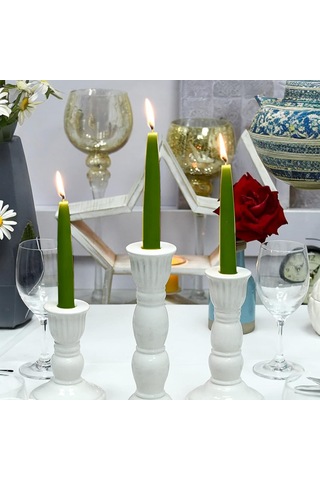 6 Lı Kısa Yeşil Konik Şamdan Mum Yükseklik 18 Cm Yeşil