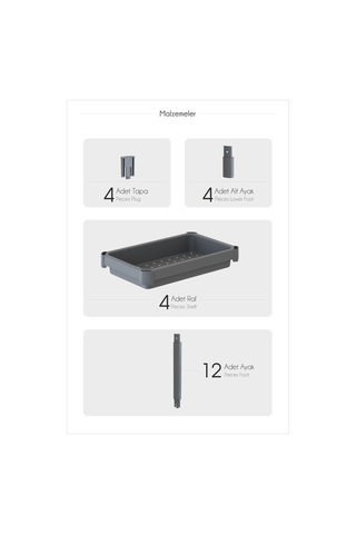 4 Katlı Slim Mutfak & Banyo Raf Ünitesi, Beyaz Beyaz