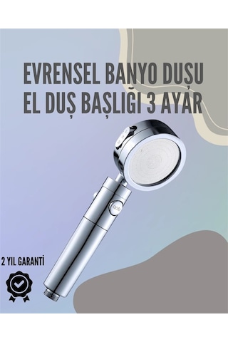 Paslanmaz Çelik Çok Fonksiyonlu El Duş Başlığı 3 Modlu Püskürtme Seçeneği Paslanmaz Çelik