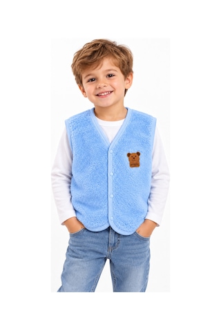 Beniizle Ayıcık Detaylı Unisex Peluş Yelek Mavi