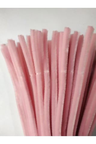 50 Adet Pastel Pembe Şönil, Çiçek Yapımına Uygun Tüylü Tel, 30 Cm 6mm