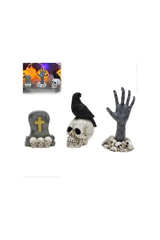 3 Minyatür Kafatası Başı Figürleri Seti Karga Mezar Taşı Hayalet El Figürleri Modelleri Patio Çim Bahçe Veranda Dekorasyonu İçin