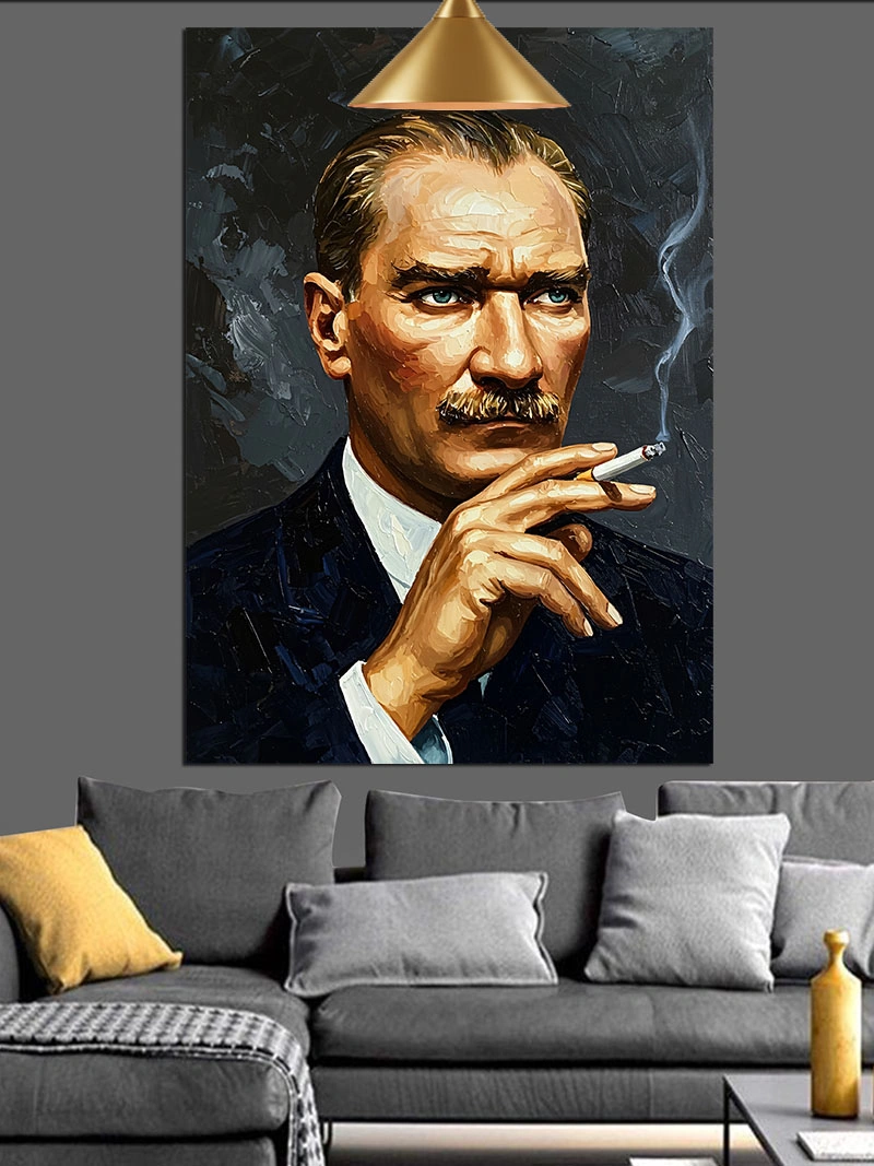 Sigara İçen Atatürk Dekoratif Kanvas - Mdf Ahşap Tablo