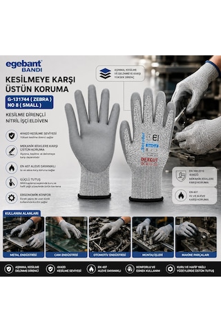 Egebant G-131744 Zebra Kesilme Dirençli Nitril İşçi Eldiveni - No 8 Small- 10'li Paket