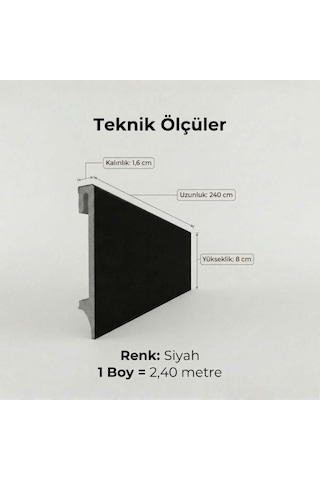 Espumo Kompozit Süpürgelik 8 cm Siyah | Suya Dayanıklı Parke Duvar Süpürgelik 2,40 m ESP206