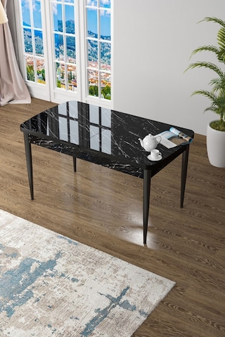 Canisa Zen Serisi 80x132 Mdf Açılabilir Siyah Mermer Desen Masa Siyah