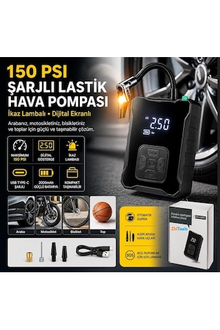 Zhltools Şarjlı Hava Kompreserü İkaz Lambalı Oto Lastik Pompa 150 Psi