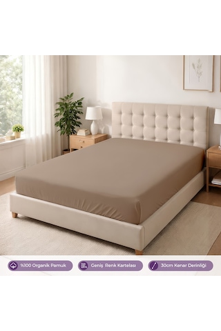 %100 Pamuk Lastikli Çarşaf - 160x200 - Cappuccino - Dolmabahçe Serisi