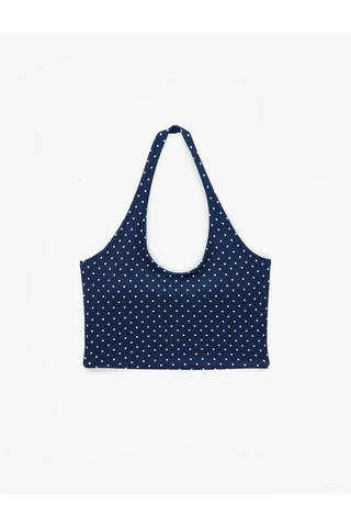 Koton Slim Fit Halter Yaka Puantiyeli Kolsuz Kaplı Sporcu Sütyeni Lacivert Desenli 7wak30056nk